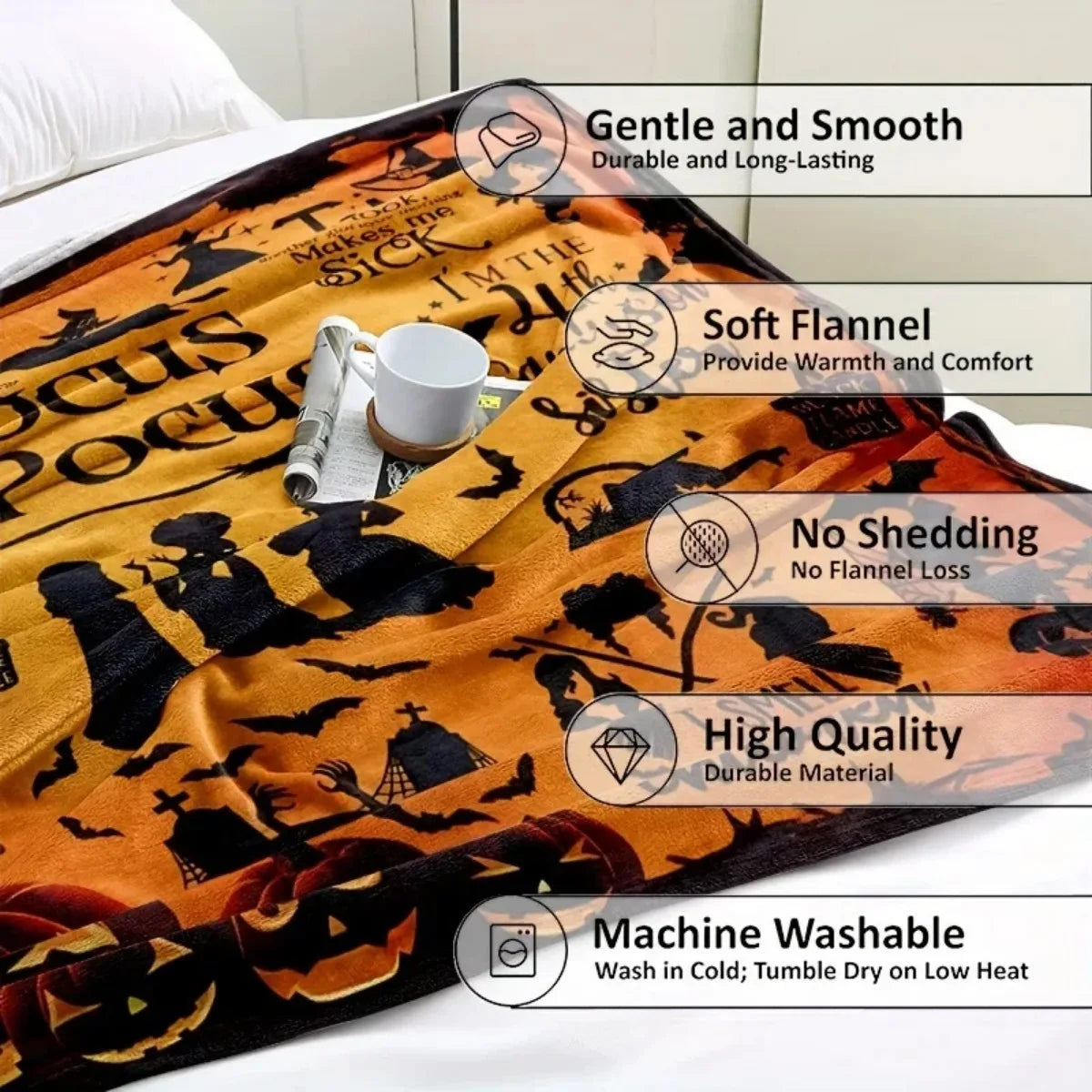 Pocus Hocus Flannel Throw Blanket Halloween 2025 Cozy