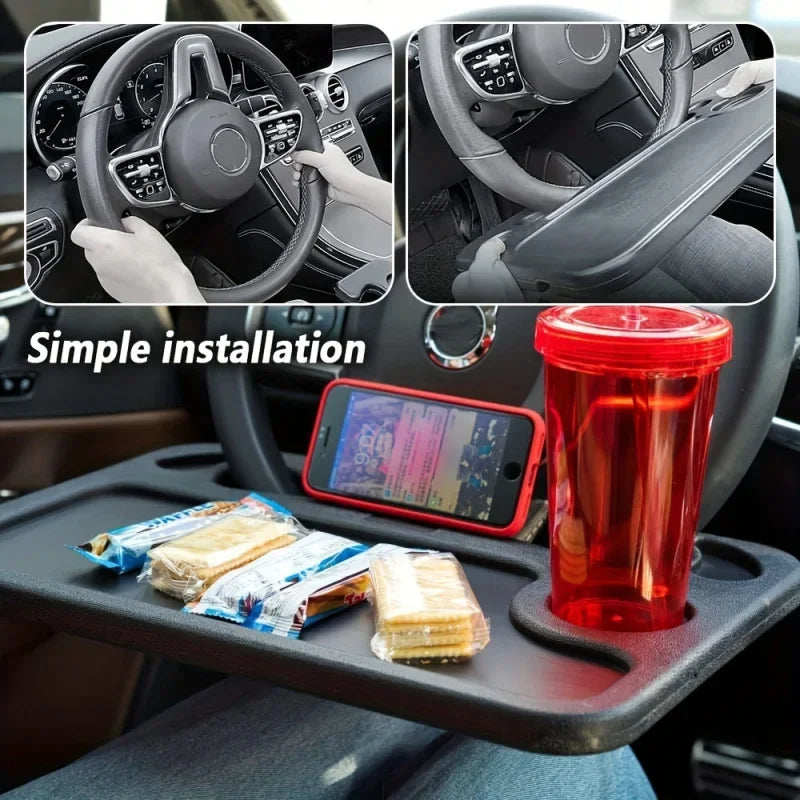 Car2025 Edition Desk Tray For Steering Wheel Travel-Friendly Dining Table Snack And Cup Holder Road Trip Accessory