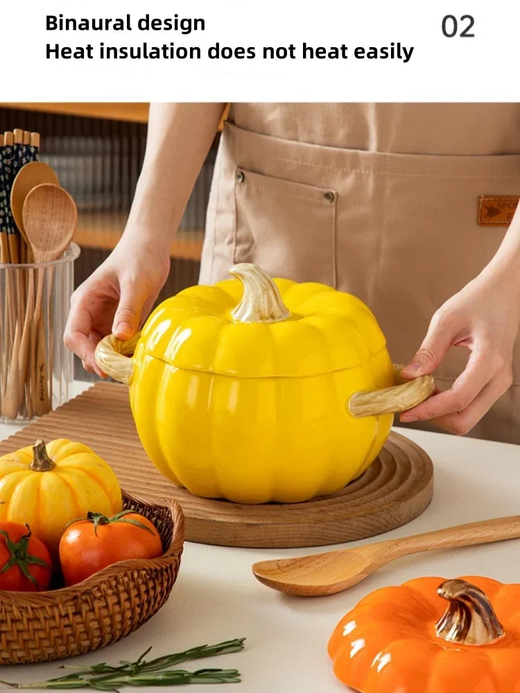 Soup Pumpkin Pot 1.4L Ceramic Bowl With Lid Halloween