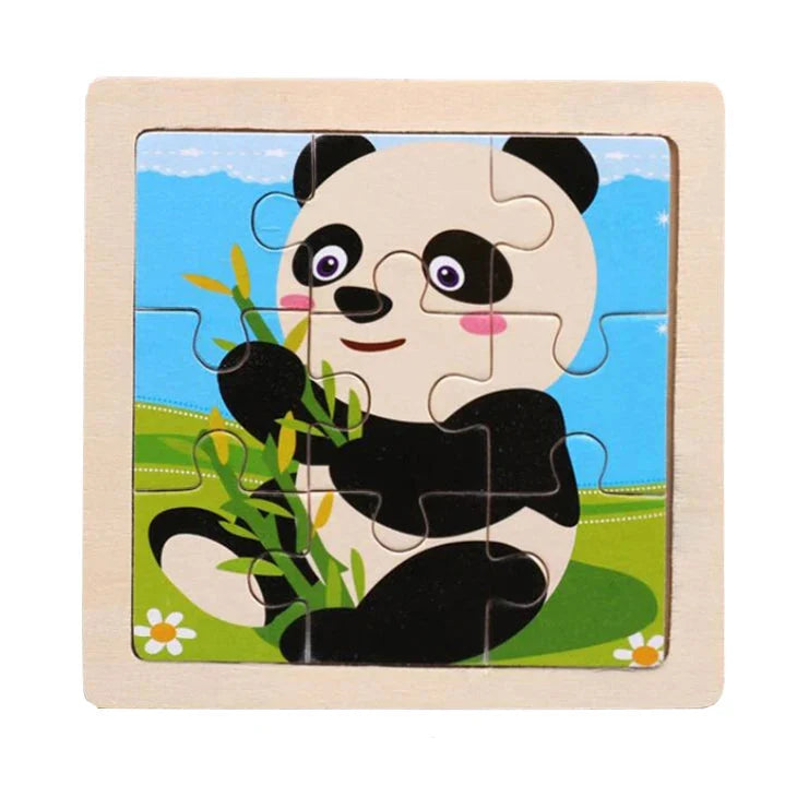Wooden Kids Jigsaw Puzzle - Montessori Cartoon Animal Vehicle Educational Toy for Children