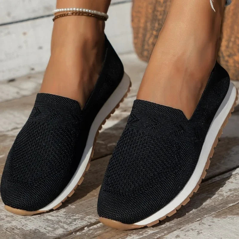 Color Solid Casual Flats Slip-On Mesh Breathable Round Toe Shoes Women's
