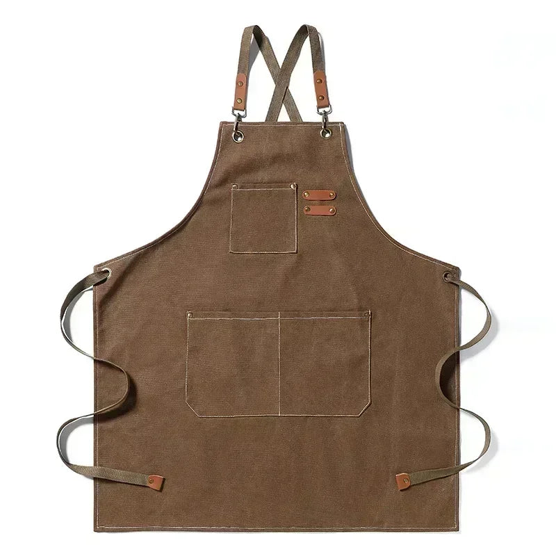 Canvas Apron Flexible Crossback Work Apron For Kitchen Chef Restaurant Cafe Fall 2025 Sturdy Pockets