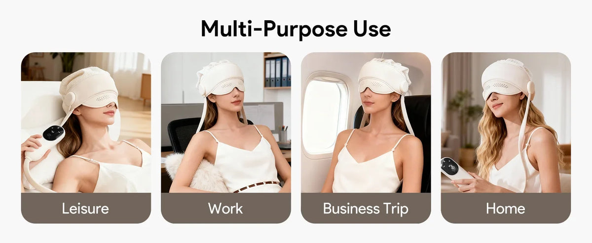 Stress Relief Sleep Aid 2026 – Graphene Heated Head Massager Air Pressure & Eye Compress