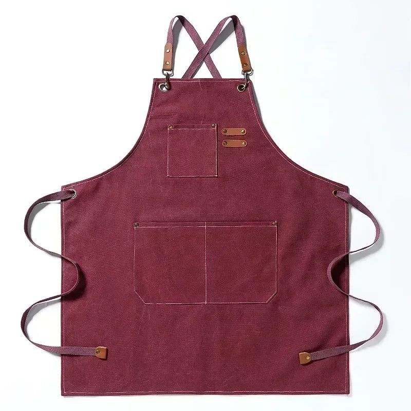 Canvas Apron Flexible Crossback Work Apron For Kitchen Chef Restaurant Cafe Fall 2025 Sturdy Pockets