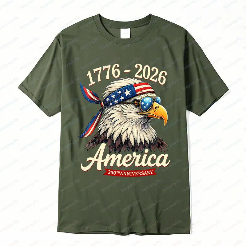 Plush Unisex Bald Eagle Graphic Tee - Short-Sleeve, Sturdy Cotton, For 250th Anniversary Independence Day Celebration