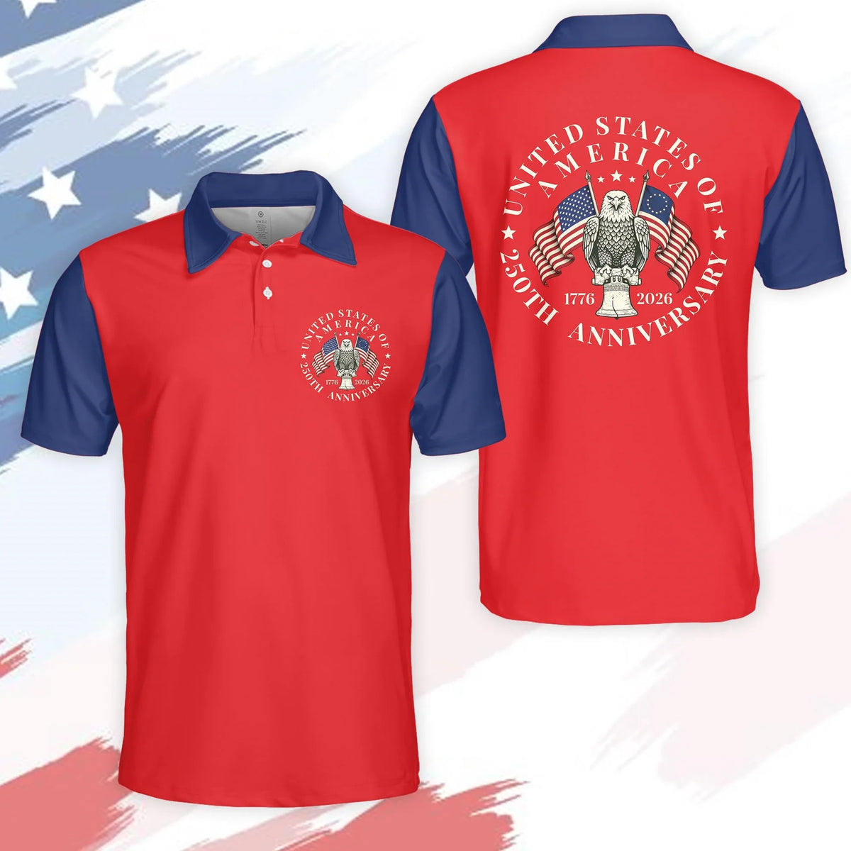men's Breathable golf polo shirt - short sleeve, cotton blend, for patriotic events