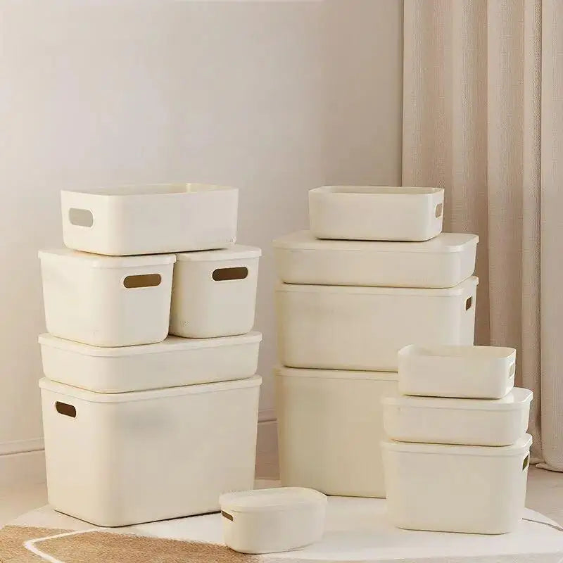 Beige PP Ins Style Storage Box with Lid - Household Organizers for Dustproof Clothing & Toys