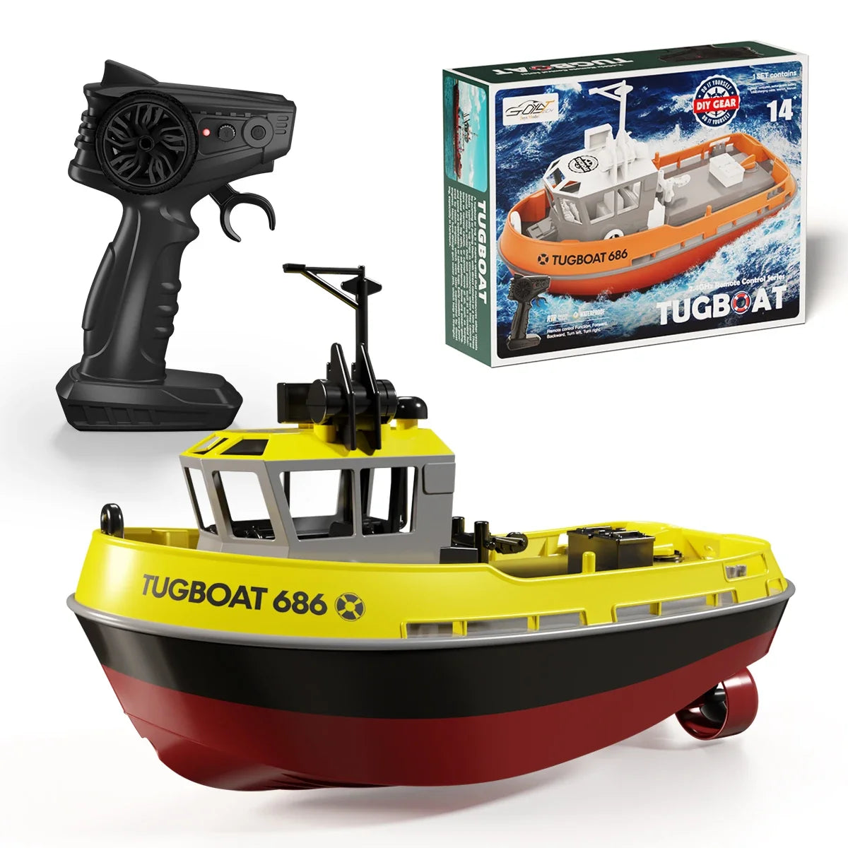 Powerful Dual Motor RC Tugboat Model - 1:72 Motor-Driven Remote Control Boat for Boys, Cordless Fun