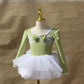 Light girls ballet leotard set - puff-sleeve top, tulle tutu skirt, polyester, for dance class