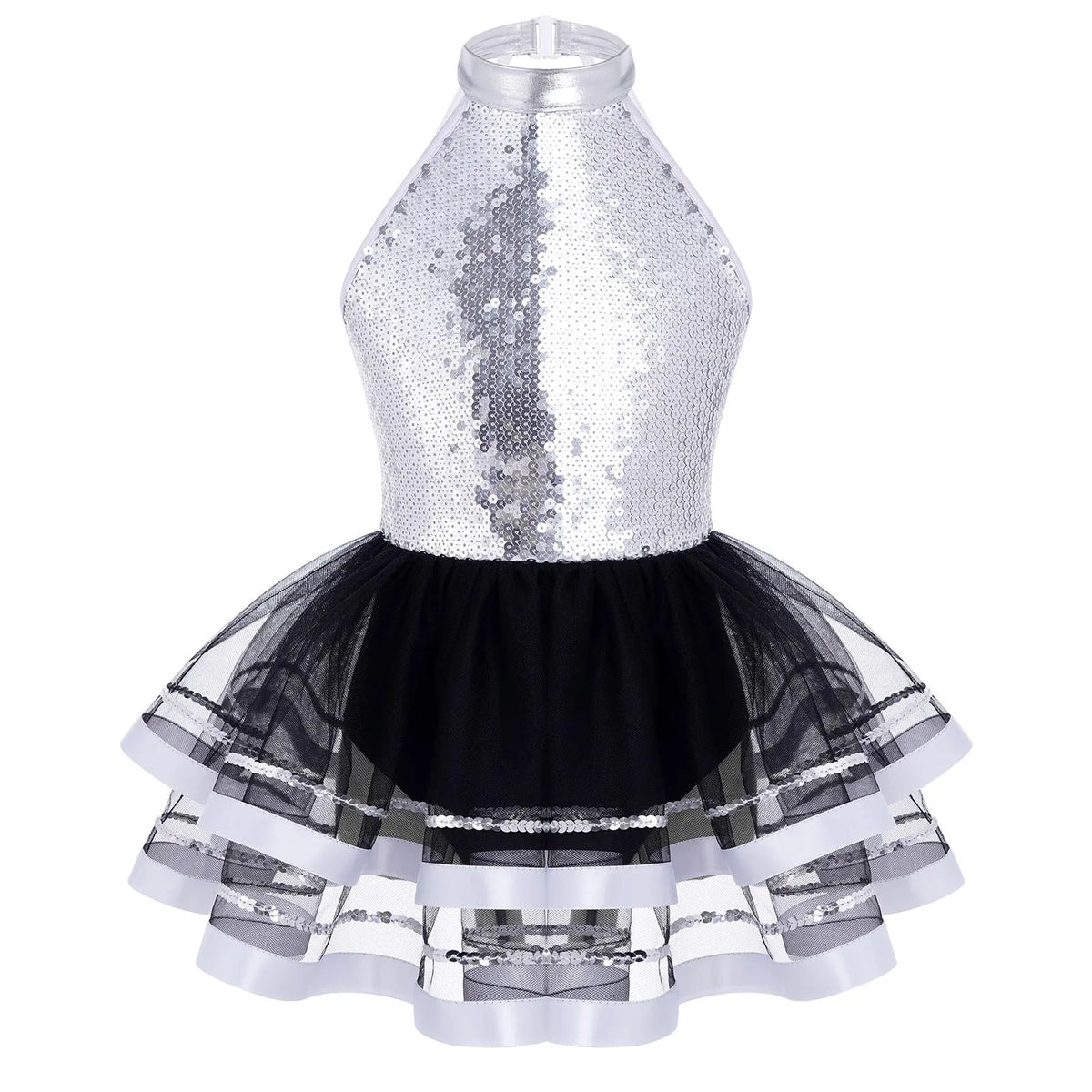 Light girls' leotard - sequined skirted tutu, polyester, for ballet and dance performances