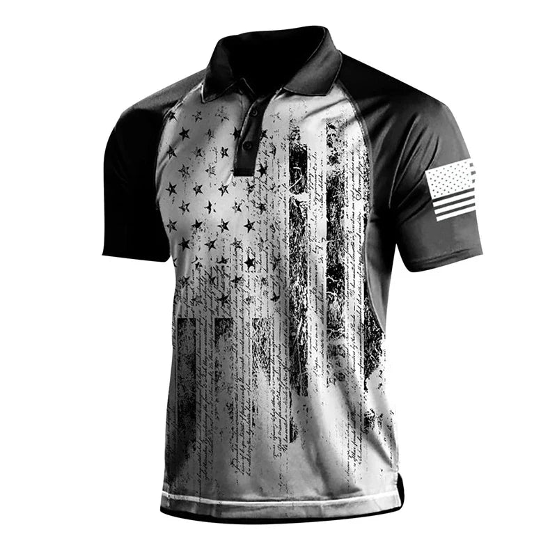 Breathable Men's Polo Shirt - Timeless Polo, Distressed USA Flag Print, Athletic Wear