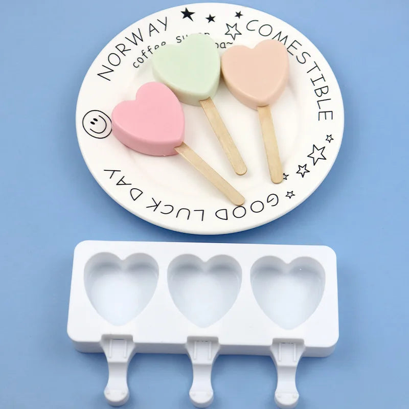 Heart-Shaped Silicone Ice Cream Mold, 3 Cavity Design for Chocolate, Pudding, and More, Food-Grade, Simple Release