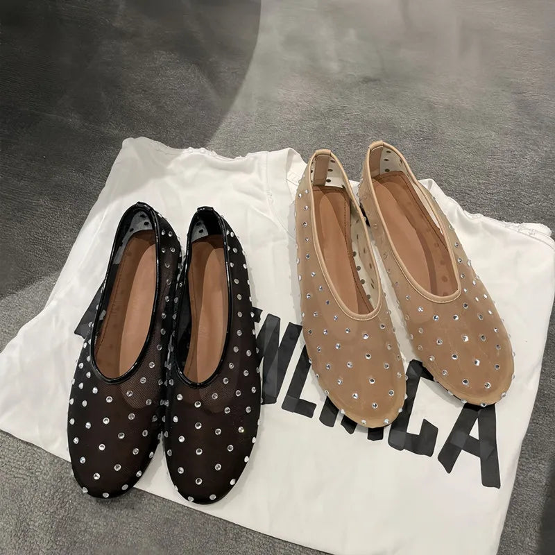 Women Breathable Ballet Flats - Mesh Crystal, Casual Walking