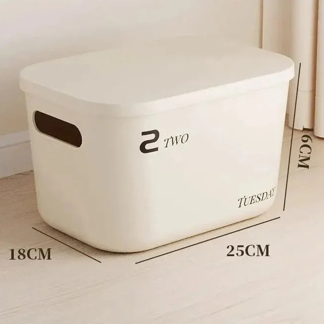 Beige PP Ins Style Storage Box with Lid - Household Organizers for Dustproof Clothing & Toys