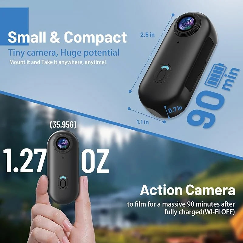 Mini Water-Resistant Action Camera with WiFi - Magnetic Body Chest Recorder 1080P Sports POV Helmet Cam