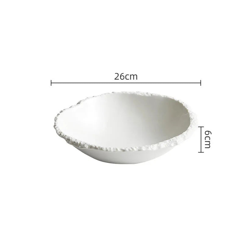 White Porcelain Rock Edge Soup Bowl Contemporary Tableware