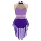 girls' Stretchy leotard - rhinestone mesh yoke, sleeveless, polyester, nylon, elastane, for lyrical dance performance