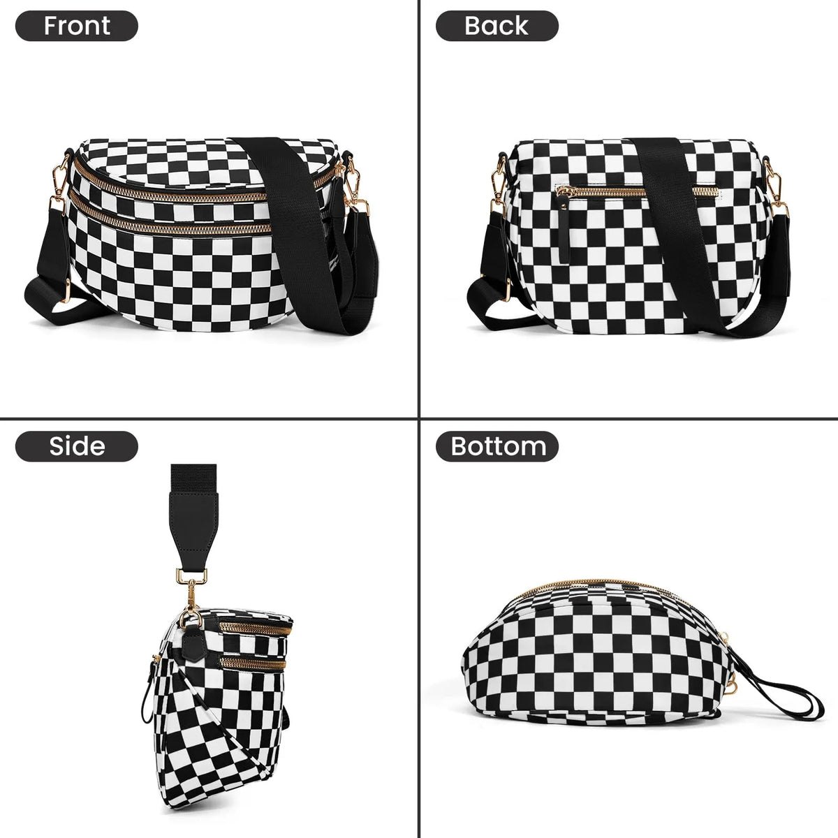 checkered nylon, box shape, travel and daily use – Multi-Use unisex crossbody bum bag