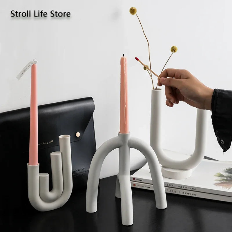 Ceramic Candle Holders Kit Of 3 White Scandinavian Minimalist Candle Stands Fall 2025 Contemporary Centerpiece Gift