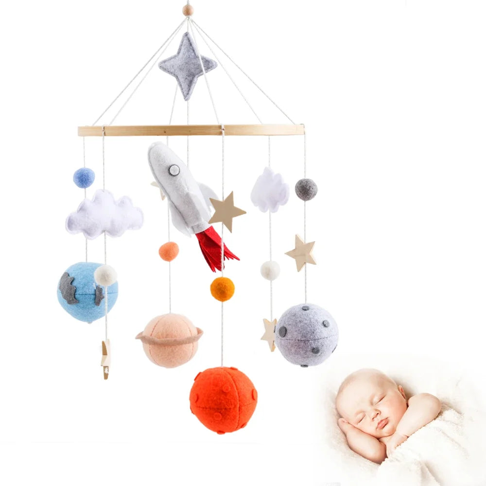Rocket Wooden Crib Mobile Newborn Sensory Toys Soothing
