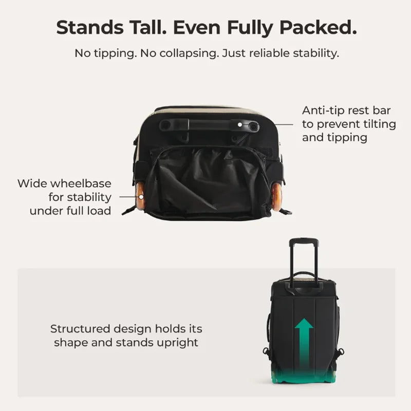 Backpack Travel 43L Smooth PU Wheels Rolling Luggage Backpack Winter Holiday Travel 2025 Large Capacity Organized