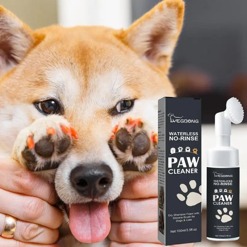 Rinse-Free Pet Foot Cleaner Foam with Silicone Brush - Gentle Paw Maintenance for Dogs & Cats
