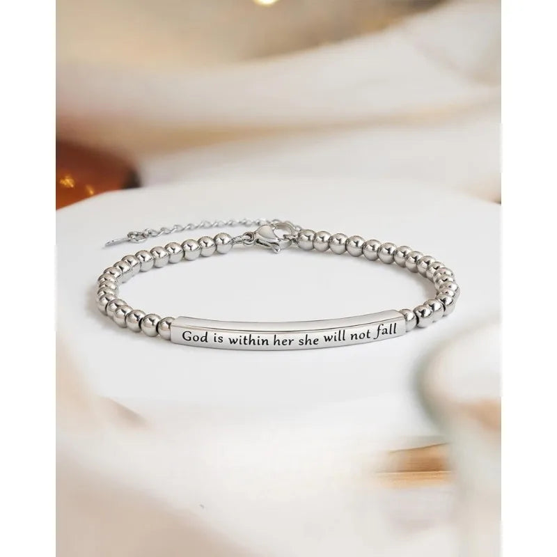 letter design, metal, lobster-claw clasp, faith-inspired – Timeless women's chain bracelet