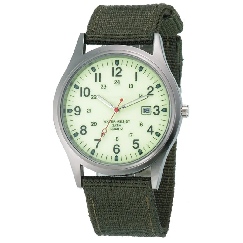 Field Quartz Watch Nylon Strap Military Style Date Luminous