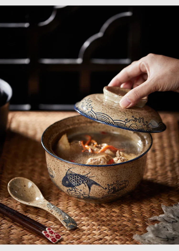 Bowl Ramen Large Ceramic With Lid Retro Fall 2025 Tableware