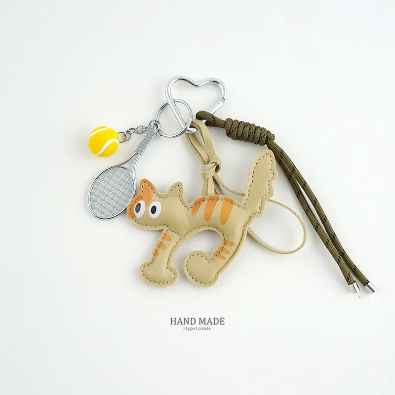 Rope Braid Bag Charm Leather Dachshund Keychain Aesthetic