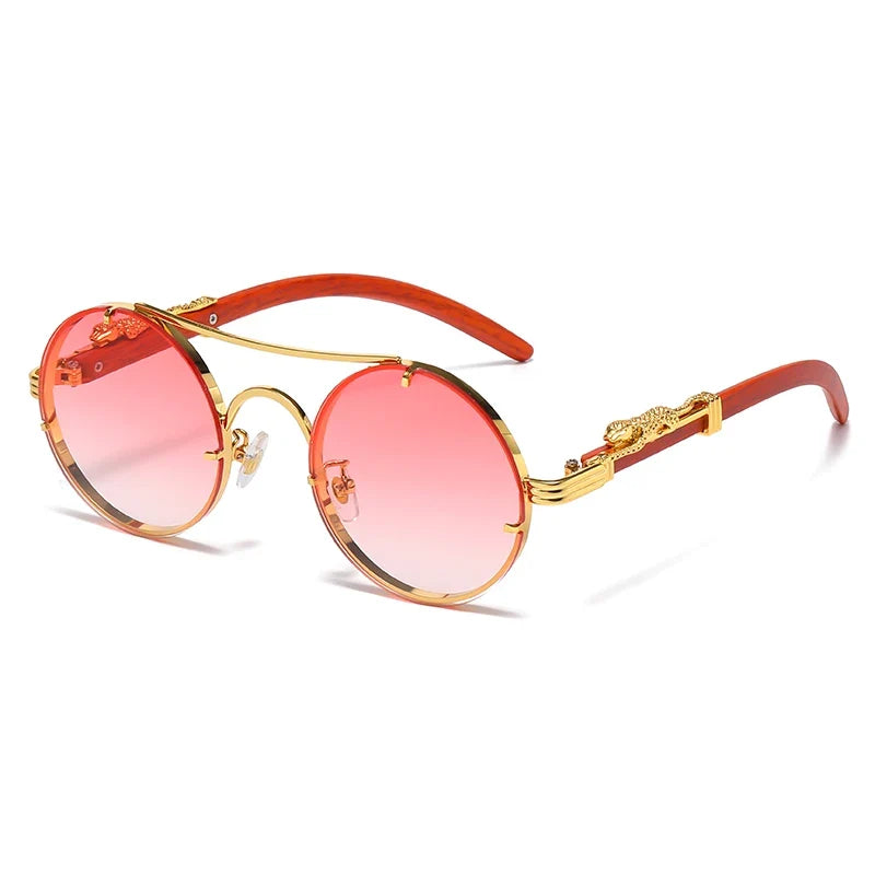 Punk Retro Round Sunglasses for Men & Women - Fashionable Double Bridge Design for Travel and Shopping