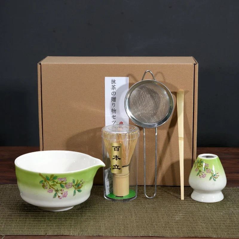 Matcha Tea Kit Porcelain Bowl Bamboo Whisk Traditional Box