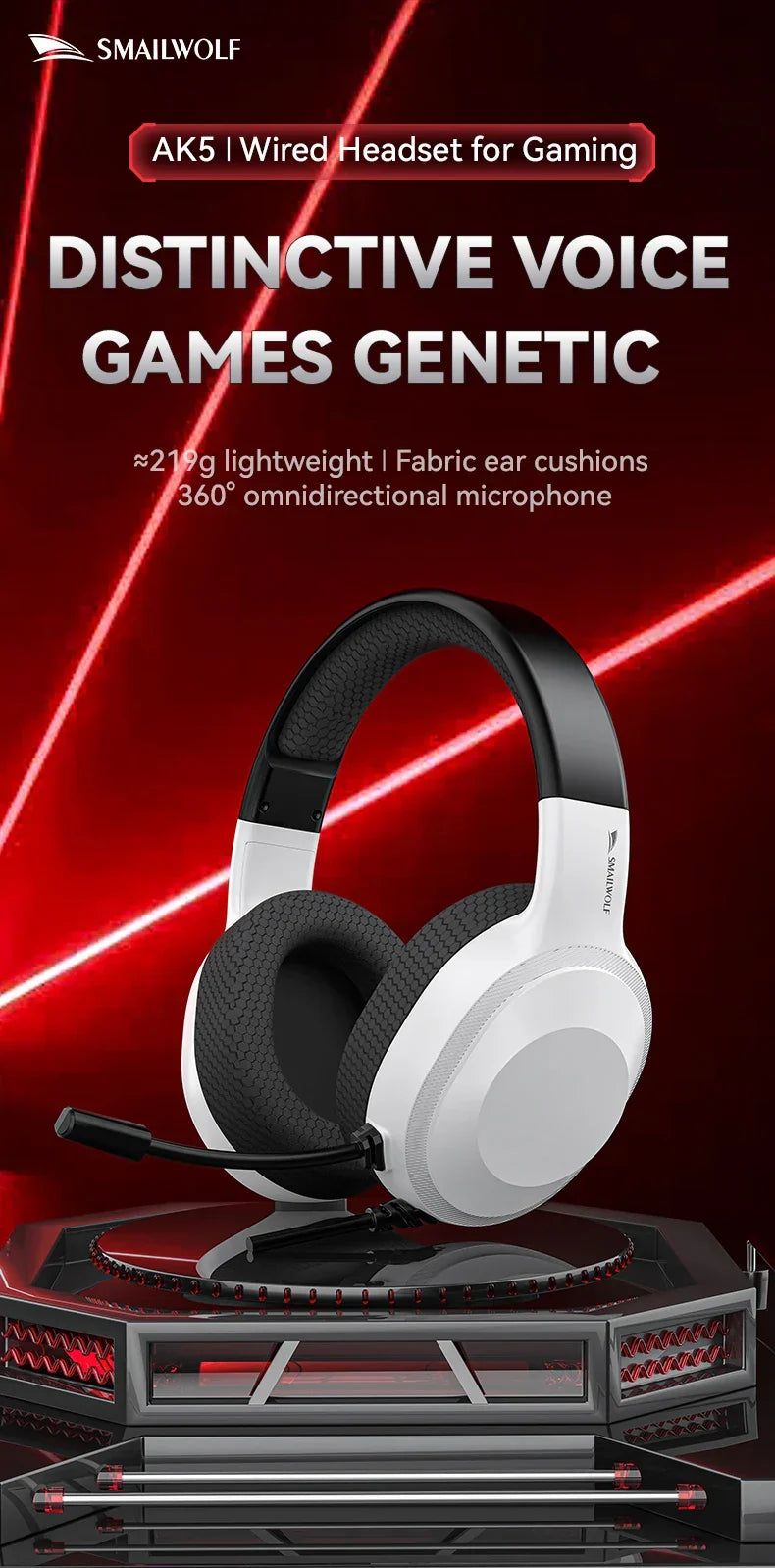 Gaming Headset Wired Light With Omnidirectional Mic
