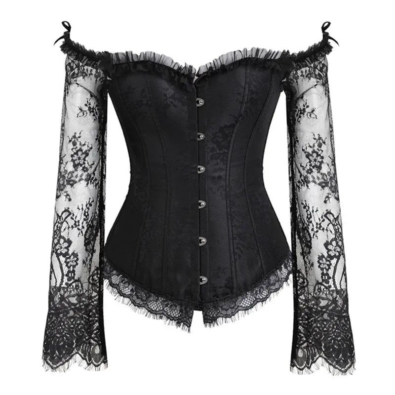 Women's Supportive Corset Top - Off Shoulder, Lace Satin