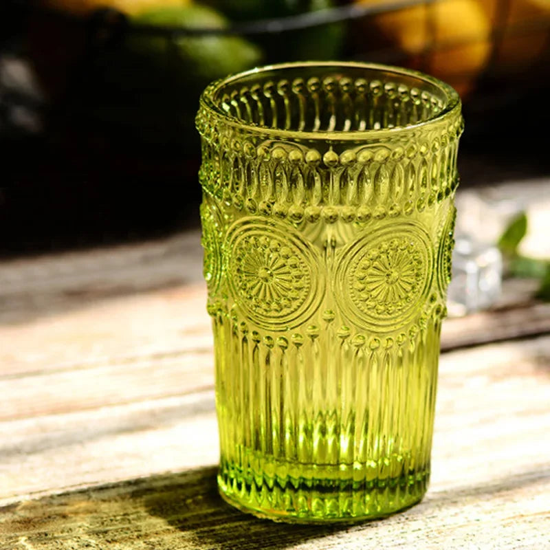 Tumbler Glass 350ml Engraved Sunflower Vintage Drinkware Summer 2025 Tableware Elegant Gift Idea