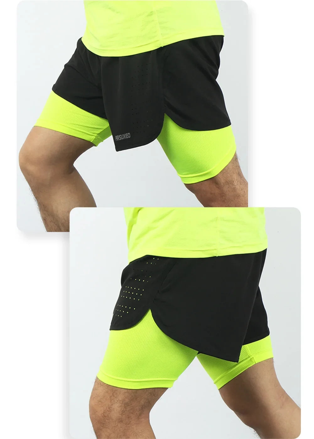 men's Stretchy 2-in-1 running shorts - longer liner, polyester blend, for jogging and gym
