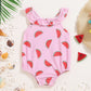 Halter-Neck Watermelon-Print, Polyester, For Summer Beach Days – Plush Sturdy Baby Girls’ Swimsuit