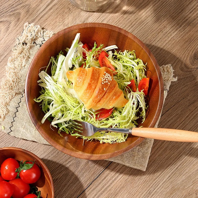 Wooden Acacia Bowl Japanese Style Salad Bowl Ramadan
