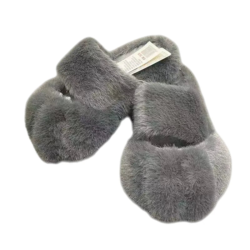 Plush cozy women's slippers - cat-paw design, long-pile plush faux fur, indoor use