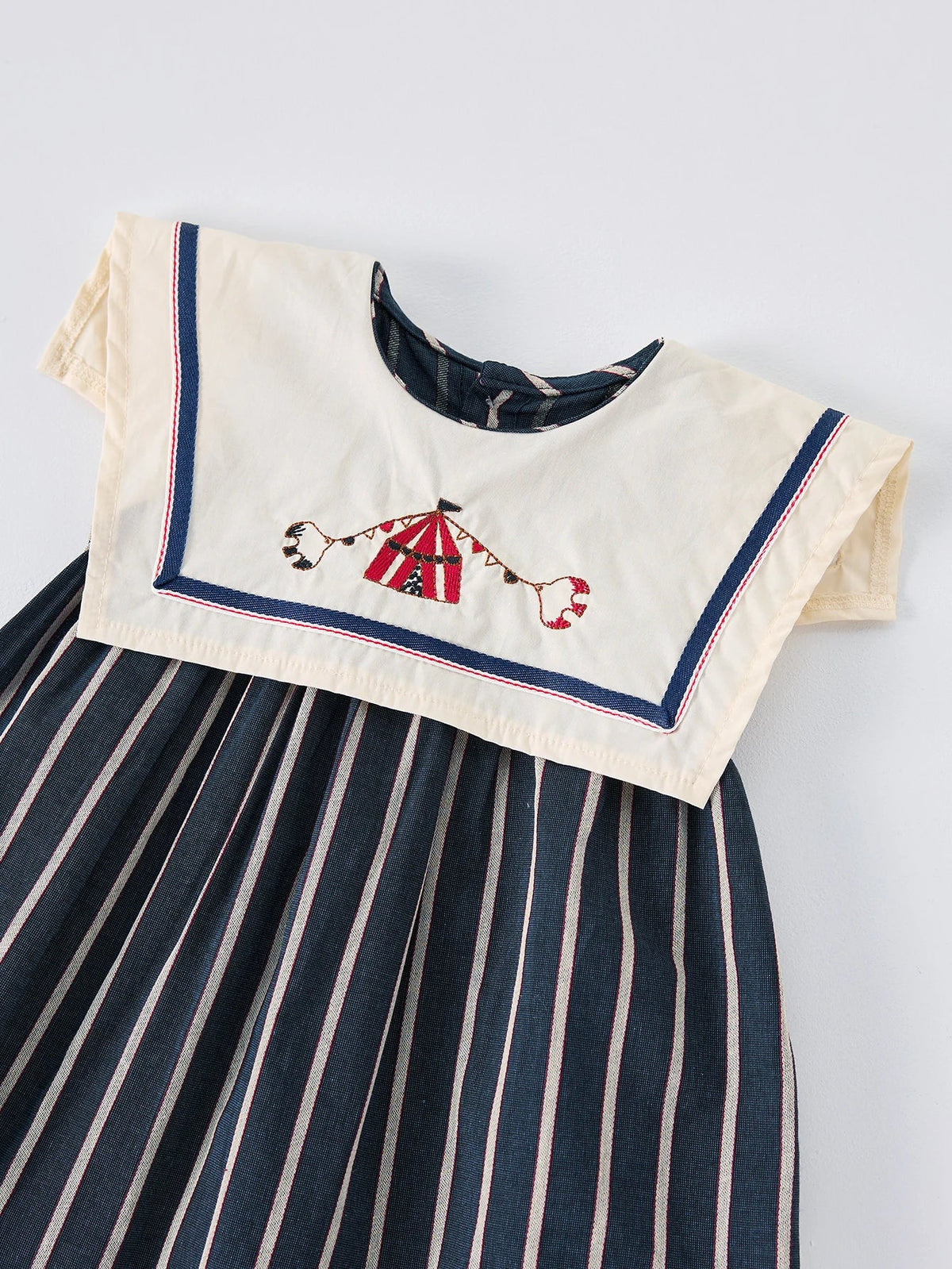 Light girls' dress - sailor collar, striped pleated skirt, cotton-elastane blend, summer casual