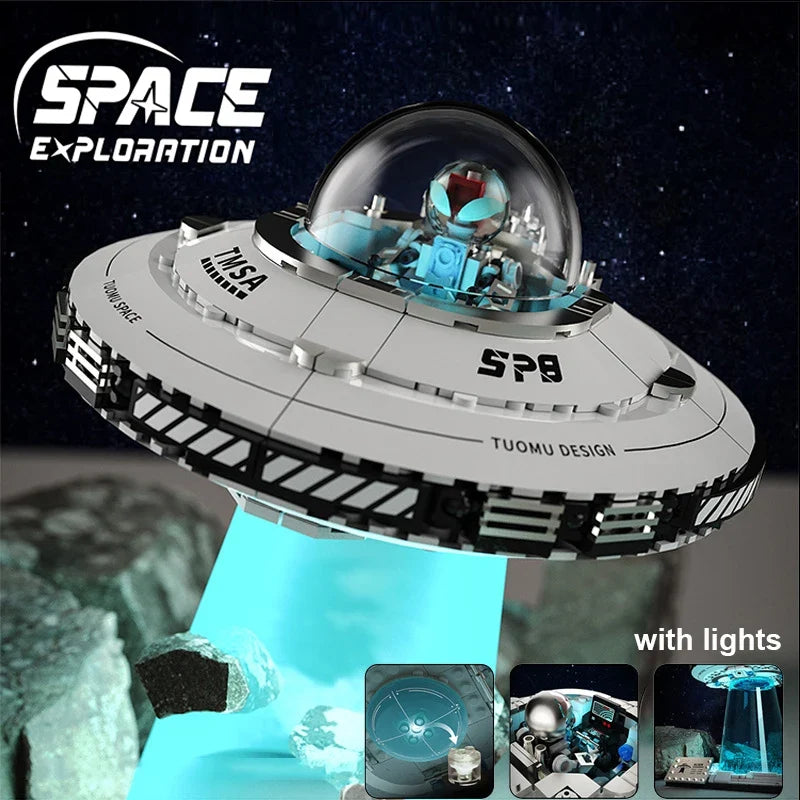 LED Light Up UFO Building Blocks Kit 700 Piece Interlocking STEM Toy Summer 2026 Gift Idea