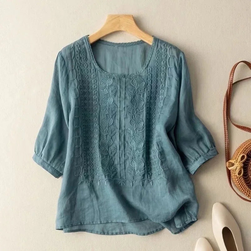 Variant image for Elegant Embroidered Women's Blouse, Long Sleeve Plus Size Tops with Flattering Fit and Versatile Style-6