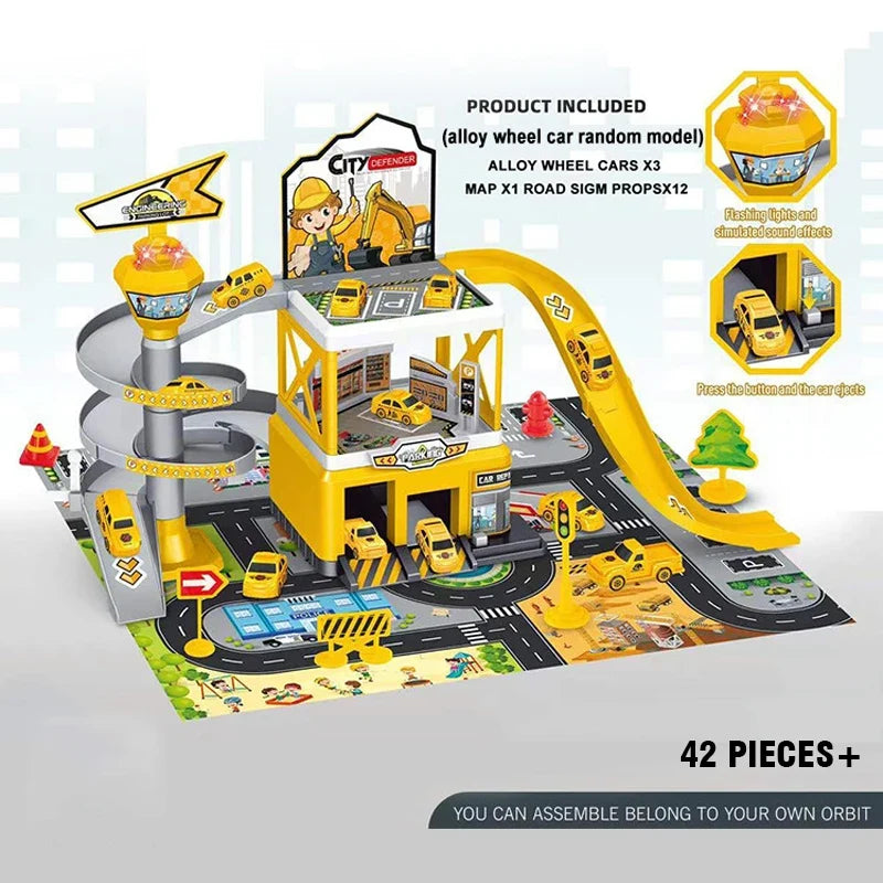 Garage Multi-Storey Racing Track with Cars - Interactive Parking Toy for Boys