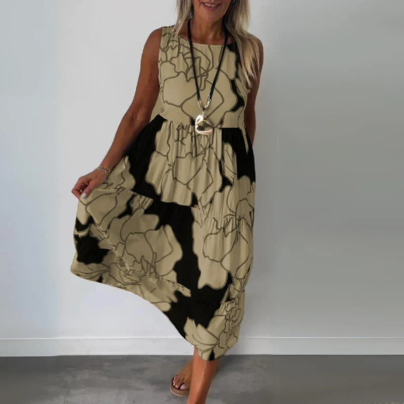 Floral Maxi Dress for Women, Sleeveless Long Dress in Breathable Fabric with Boatneck Neckline and Flattering Fit-1