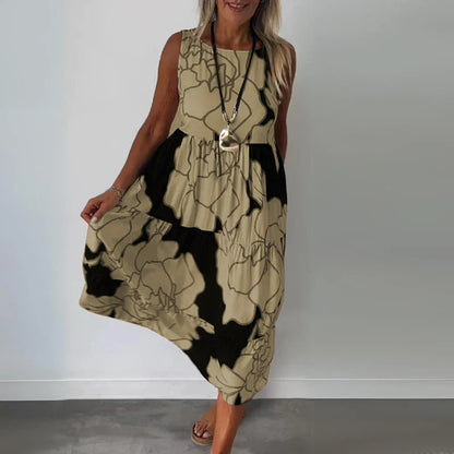 Variant image for Floral Maxi Dress for Women, Sleeveless Long Dress in Breathable Fabric with Boatneck Neckline and Flattering Fit-1