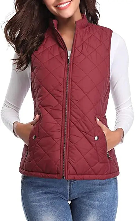 Light Women Quilted Vest - Stand Collar Cotton Winter