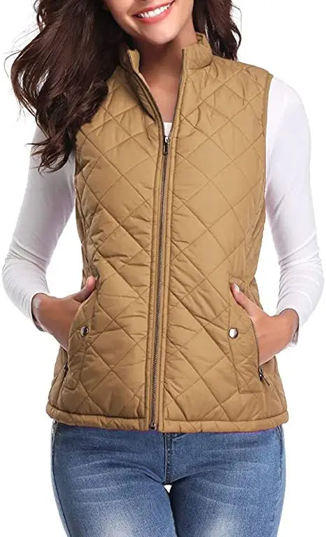 Light Women Quilted Vest - Stand Collar Cotton Winter