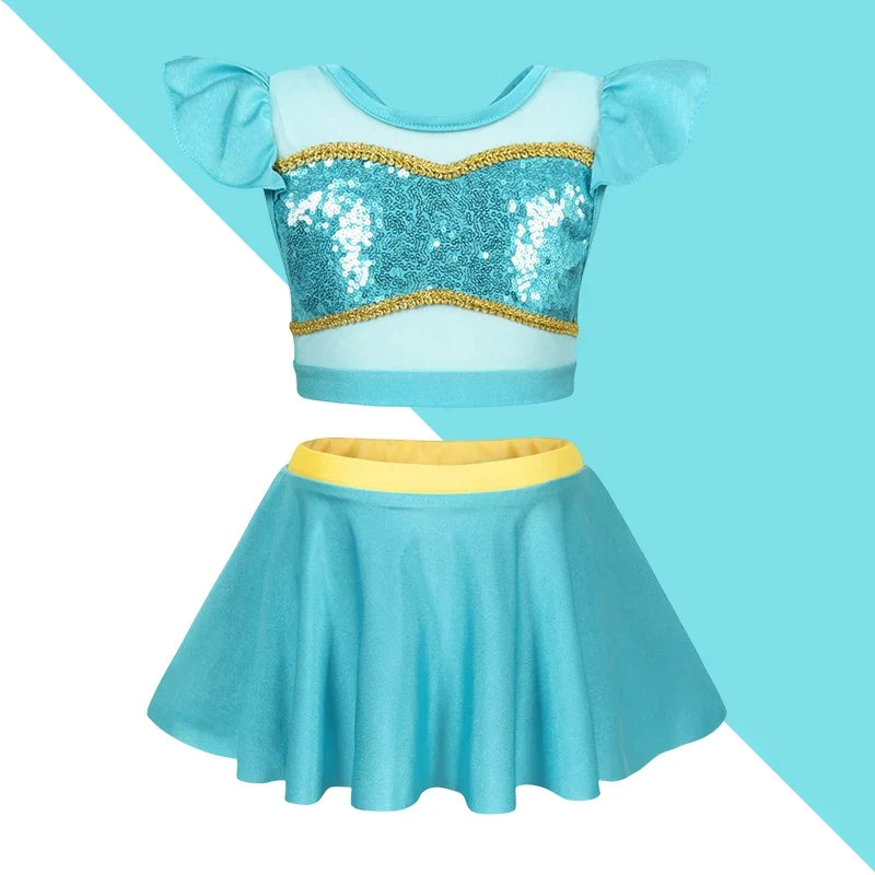 Sturdy Princess Print, Cotton-Poly, For Beach and Pool – Fast-Dry Girls Two-Piece Swimsuit
