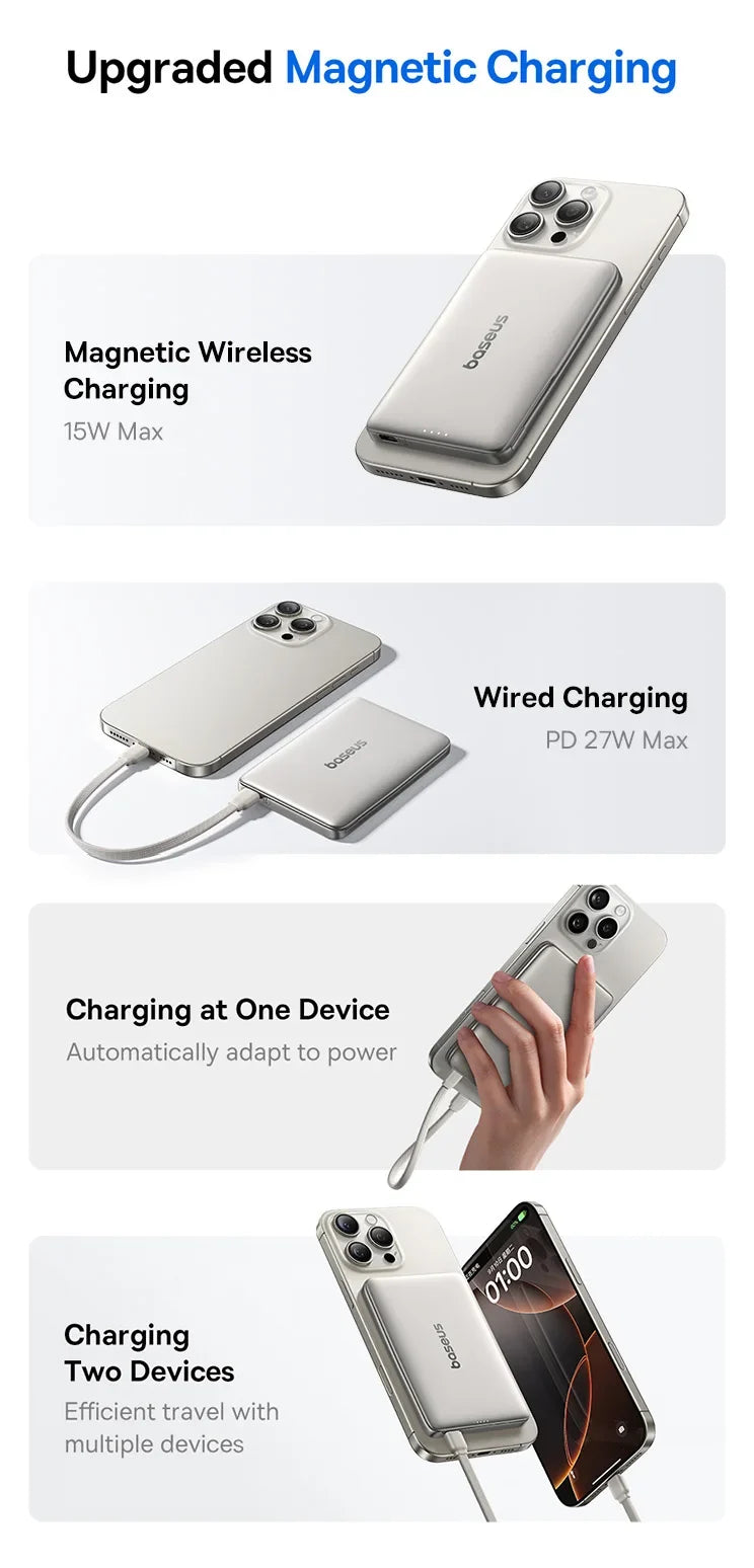 Card-Sized 10000mAh PD 27W & 5000mAh PD 20W Cordless Charging 2026 – Ultra-Slim Magnetic Power Bank