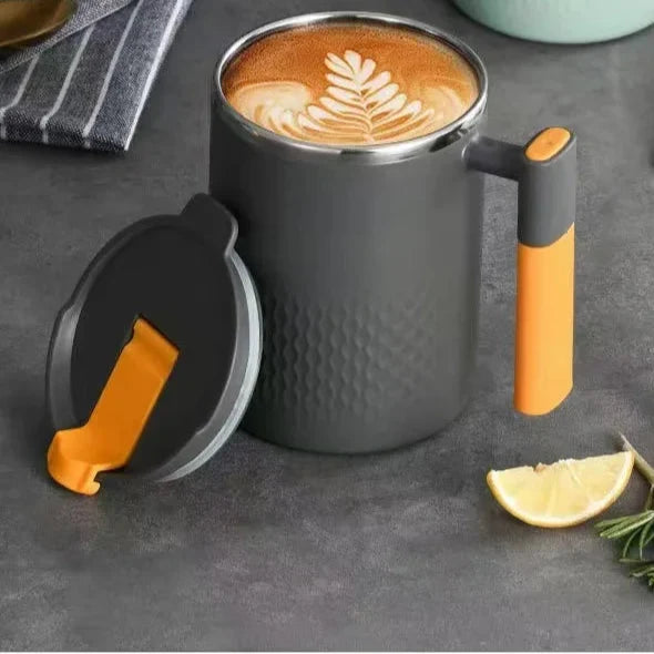 450ml Travel-Friendly Stainless Steel Coffee Mug with Handle and Cover Leak-proof Design for Hot or Cold Drinks